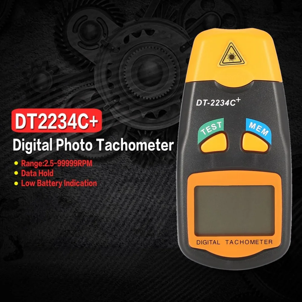 DT2234C+ Ручной ЖК-цифровой Мини Бесконтактный лазерный фототахометр измеритель скорости и оборотов 2,5~ 99999 ОБ/мин