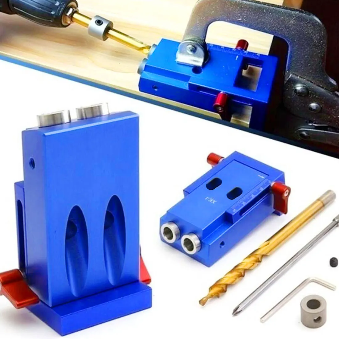 

Mini Style Pocket Hole Jig Kit System for Woodworking Screwdriver Bit Wood Hole Locator Tool with Pocket Plugs Screws Aluminum