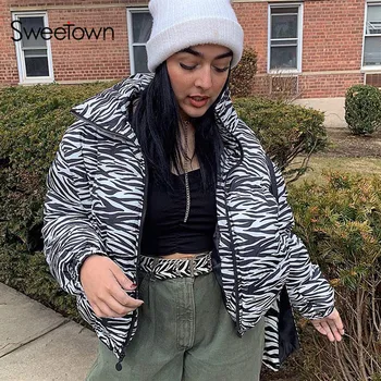 

Sexy New Winter Fashion Warm Woman Winter Coats And Jackets Animal Striped Printed Zipper Turn Down Collar Autumn Ladies Coat