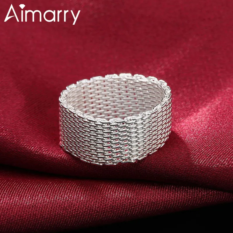 Aimarry 925 стерлингового серебра плетение сети кольцо для женщин девушек цепочка на