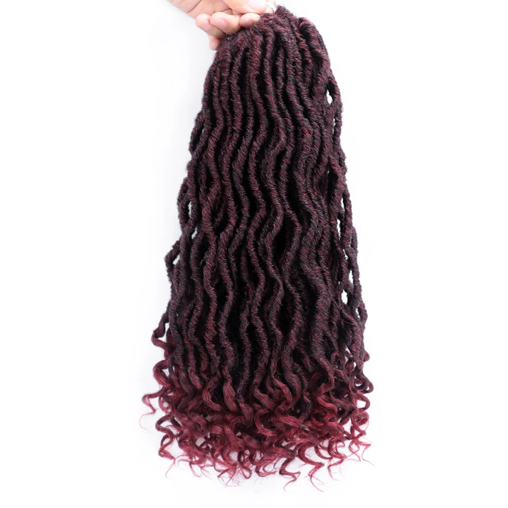 Elegant MUSES, на крючках, косички, богиня Faux locs Curly 16 дюймов мягкого натурального эффектом деграде(переход от темного к Синтетические пряди для наращивания волос 12 нитей 1 шт - Цвет: T1B/красный