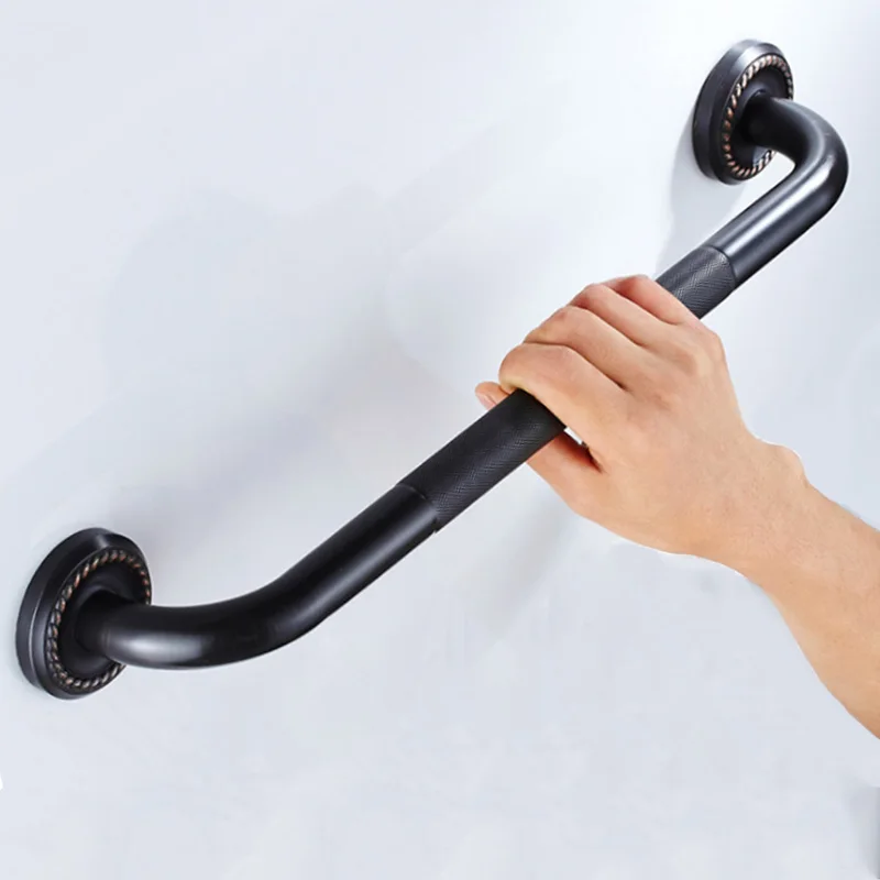 Black Bathroom Grab Bar Brushed Brass Bath Tub Towel Rail Bar Toilet