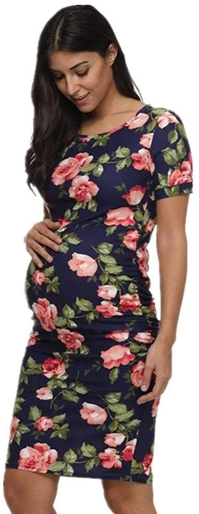 

2018 European And American-Style New Style Printed O Neck Crew Neck Short Sleeved Maternity Clothes Dress 1502