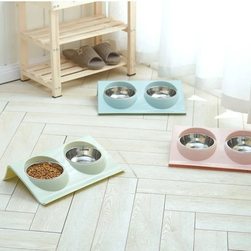 Pet Dog Feeding Station Stainless Steel Water Food Bowls