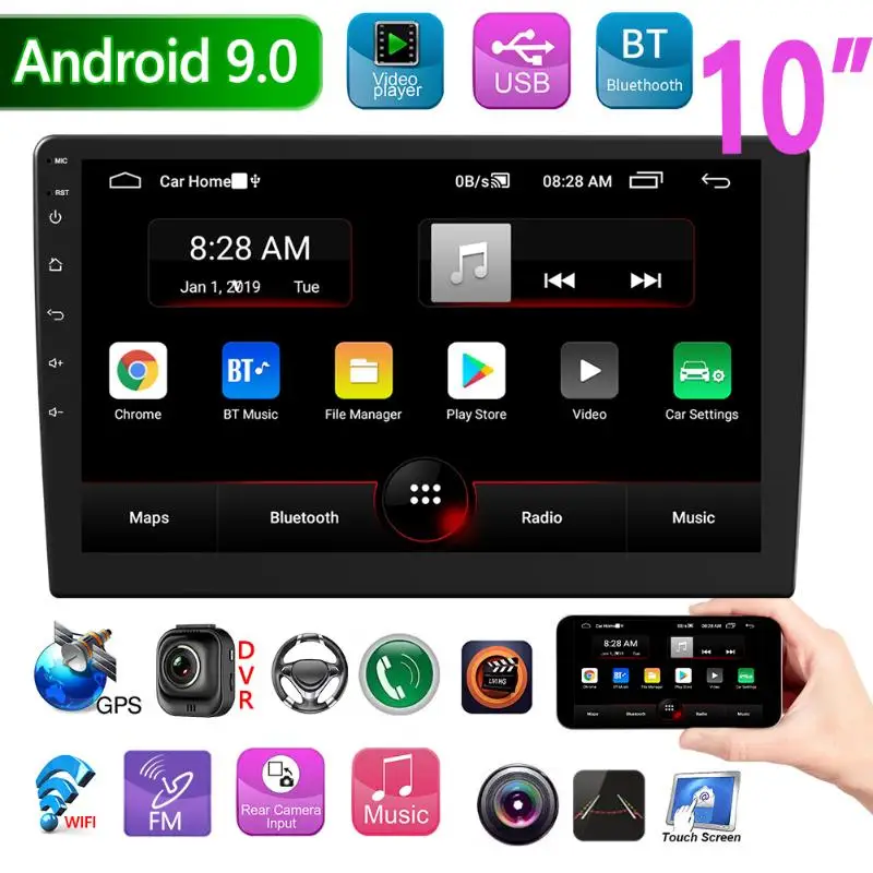 Doppel DIN Android 9.0 Auto Stereo GPS Navigation Bluetooth WiFi Radio Empfänger Kopf Einheit Auto