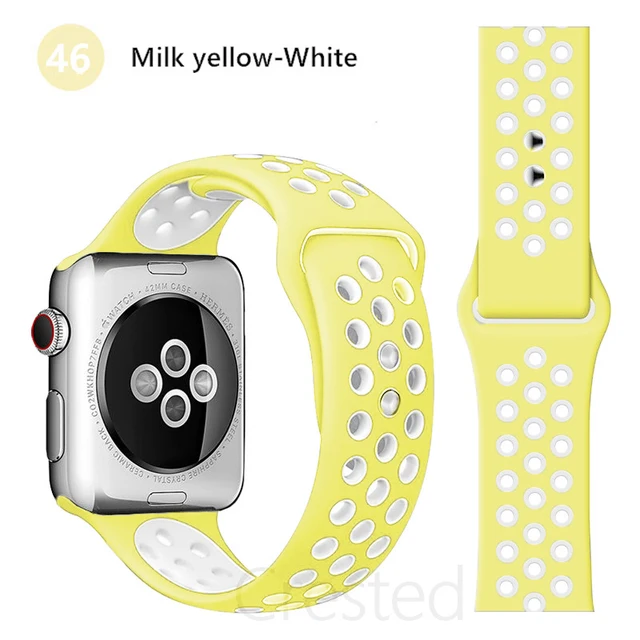 Silicone Strap For apple Watch band 44mm 40mm 45mm 41mm 40 44 mm Breathable Accessories watchband bracelet iWatch 3 4 5 se 6 7 milke yellow-white
