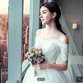 

2020 new arrival ball gown white lace appliques wedding dresses off the shoulder short sleeve corset wedding gowns hot sale