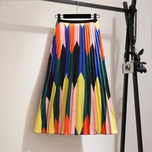 Новинка, весна-лето, повседневные радужные юбки для женщин, градиентные цвета, плиссированные юбки с высокой талией, трапециевидные юбки в полоску, yy462