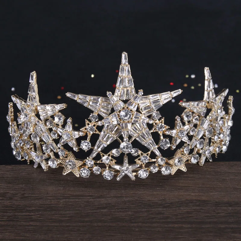 Star Crown Headpiece Bridal Tiara With Stars Baroque Headband Wedding Hair Accessories Hair Jewelry Crystal Tiaras and Crowns - Окраска металла: Gold Crown