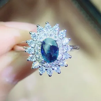 

Natural real sapphire shiny ring Free shipping 925 sterling silver Handworked ring 0.6ct gemstone Fine jewelry Q91157