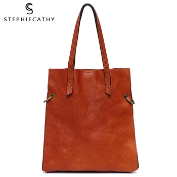 

SC Retro Genuine Leather Women Shoulder HandBags High Quality Leather Flat Tote Laptop Bag Female Casual Crossbody Messenger Bag