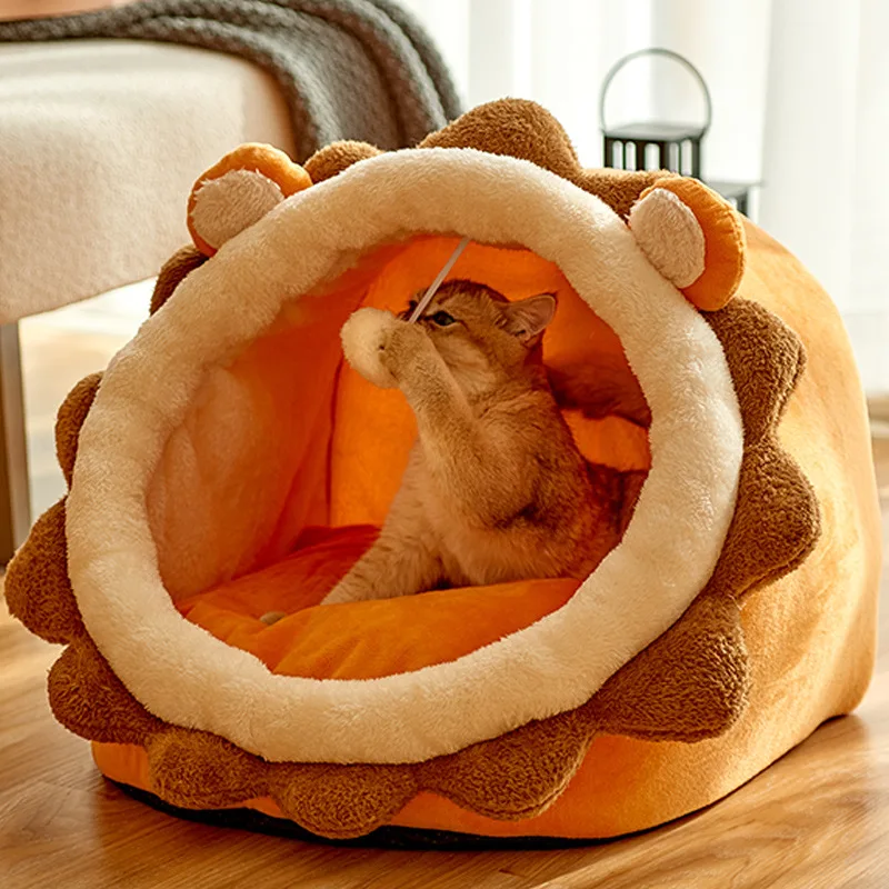 

Cute Cat Bed Warm Pet Basket Cozy Kitten Lounger Cushion Semi-closed Cat House for Small Dog Mat Bag Soft Washable Cave Cat Beds