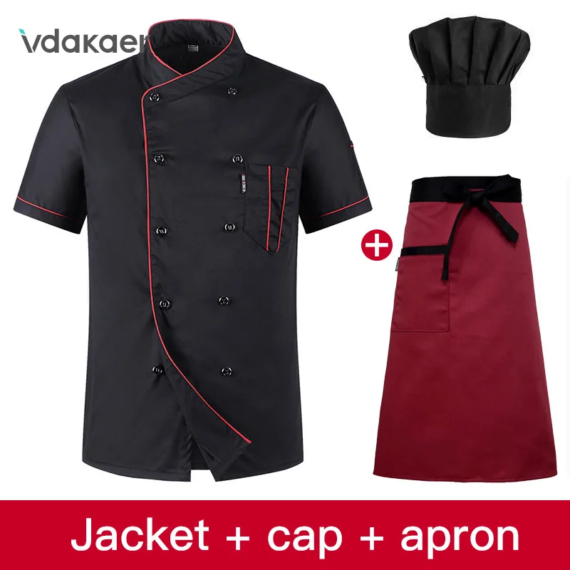 Vdakaer куртка шеф повара рубашка дышащая хлопковая + Кепка фартук рабочая одежда