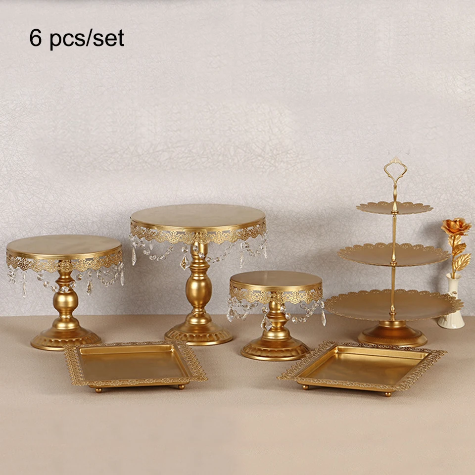 gold 6 pcs Transhome Свадебная подставка для торта 4-13 шт металлическая Хрустальная стойка для кексов кружевная сковорода для торта День рождения десерт, макарон - Цвет: gold 6 pcs