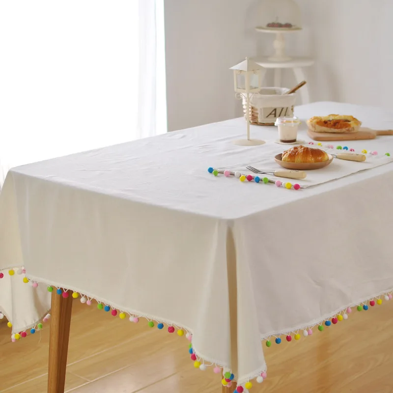 

Original Nordic-Style White Tablecloth Cool Color Tassels Home Christmas Decoration Cover Towel Table Mat Solid Tablecloth New