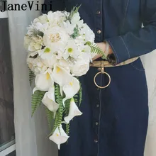 JaneVini водопад белый свадебный букет Искусственный Пион Калла Лилия букет невесты в форме капли жемчужные свадебные букеты