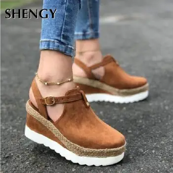 

2020 Women Summer Sandals Mid Heels Pumps Wedges Shoes Woman Plus Size Light Lady Flatform Sandalias Mujer Sapato Feminino