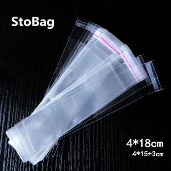 

StoBag 1000pcs 4*18cm Clear Self-Adhesive Slender Bag Candy Cookie Food Gift Jewelry Packaging OPP Long Plastic Bag Resealable