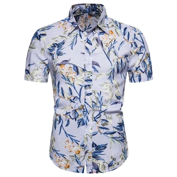 

Hawaiian Shirt for Man Blouse Cotton Party dress Floral Social Shirt Mens clothing slim fit Short sleeve Summer
