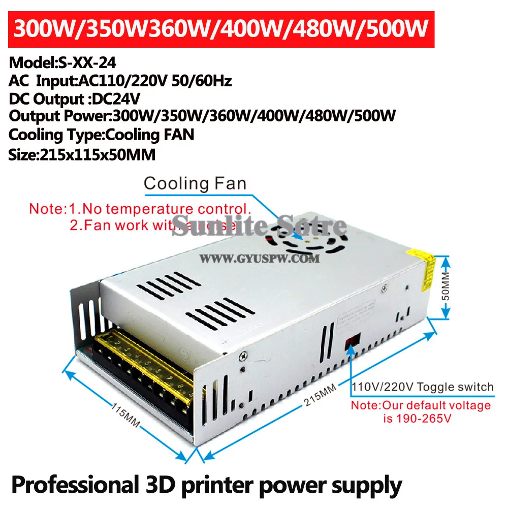 Профессиональная печать DC24V 300 Вт 350 Вт 360 Вт 400 Вт 480 Вт 500 Вт трансформаторы переменного тока в постоянный 24 в переключатель питания для 3d принтера
