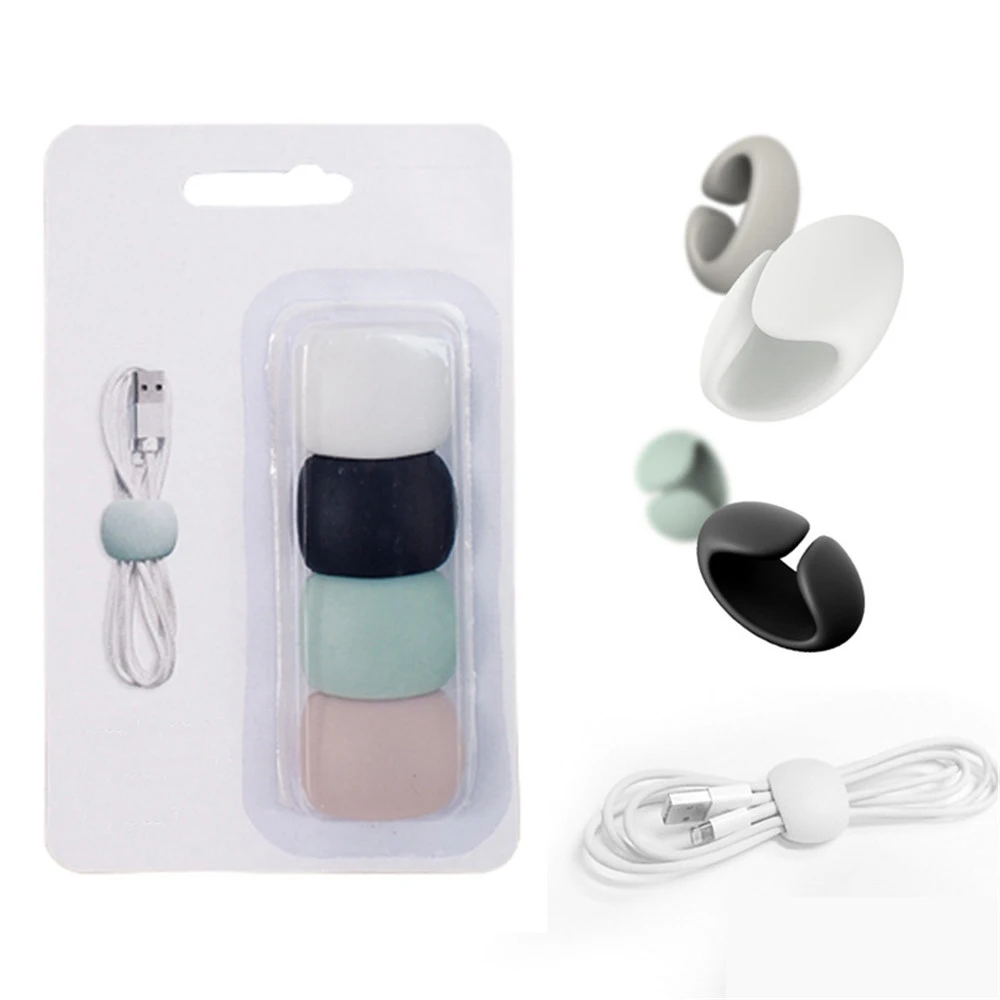 

4pcs Silicone Cable Winder Solid Color Cable Organizer Simple Round Clip Wire Wrapped Cord Storage Holder Line Fixer Desk Set
