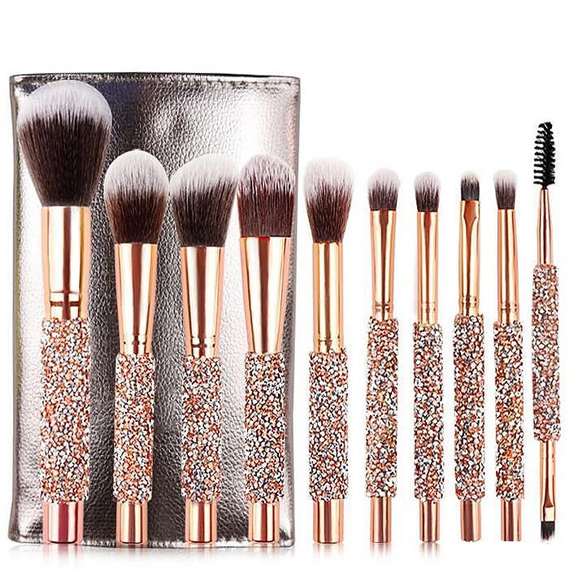 

10pcs Bling Facial Makeup Brush Set Professional Foundation Eye Shadow Eyelash Powder Beauty Makeup Brushes Tools Cosmetics Set