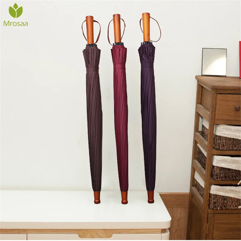 

Newest Men's Hand Open 24 Bone Ultra-strength Wind-Resistant All-Weather Umbrella Business Double Wooden Handle Straight Pole