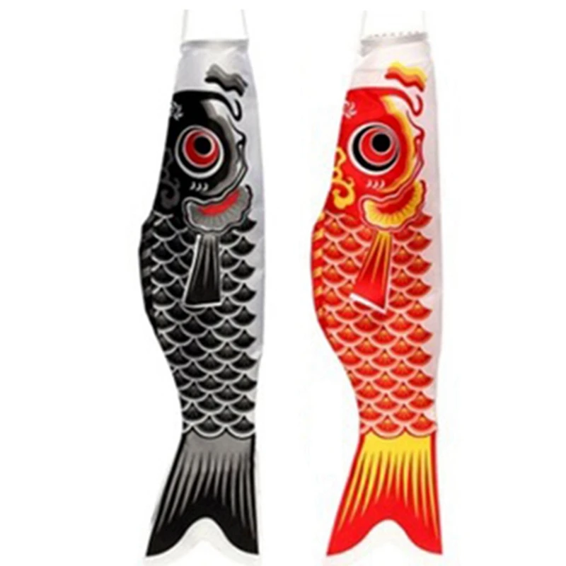 2 Pcs Japanese Carp Windsock Streamer Fish Flag Kite Cartoon Colorful 100cm Black &amp Red | Дом и сад