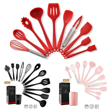 

10pcs Silicone Kitchen Utensils Set Non-stick Spatula Shovel with Wooden Handle Kitchen Utensil Set with Kitchen Tool