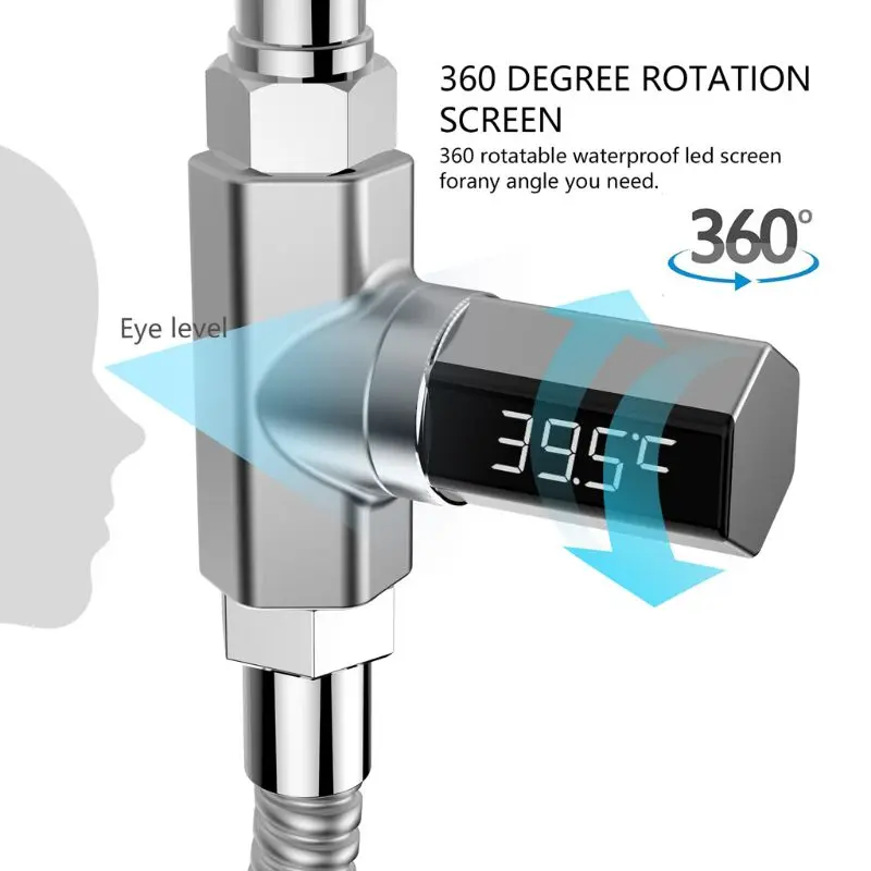 Светодиодный Измеритель Температуры потока воды с монитором, Электрический термометр для душа 360