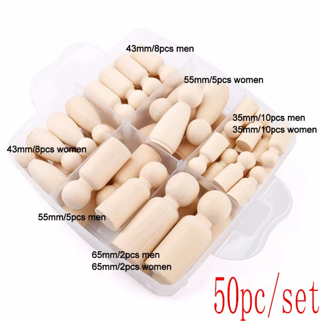 100pc Wooden Doll Peg Baby Teether DIY Color Painting Peg Dolls Unfinished Wood Blank Male & Female Doll Bodies Decoration Toys 19