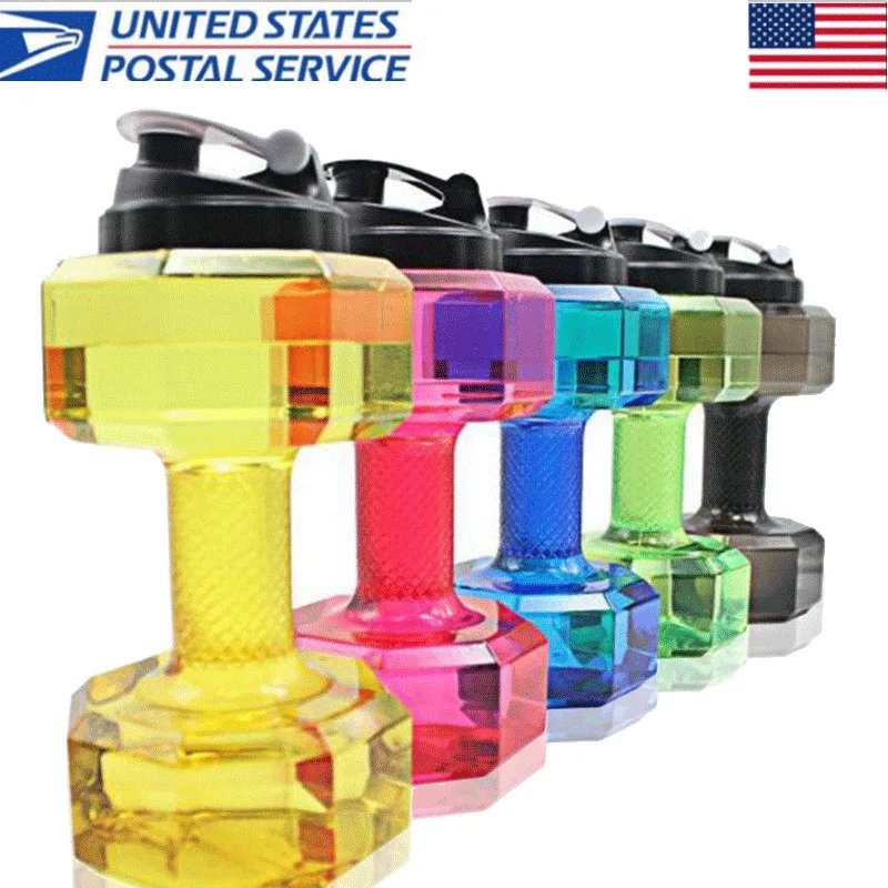 Water Bottle 2.2L Dumbbell Shaped Sport Drink Exercise Gym Protein Shake Weight