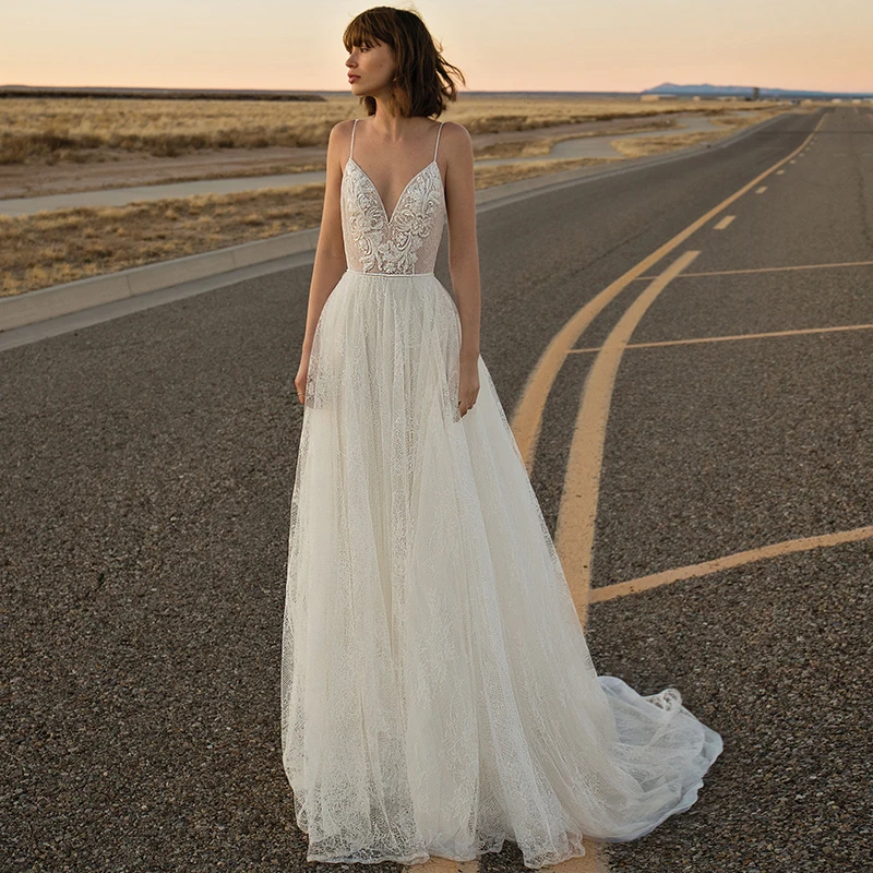 #Special Offers Verngo EEN lijn Trouwjurk Boho Backless Bruidsjurken Kant Elegante Bruid Jurk Abiti Da Sposa Gelinlik 2020