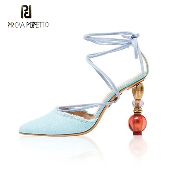 

Prova Perfetto Spring Summer Runway Shoes Female Pointed Toe Strange Style High Heel Sandals Cross Tied Fashion Women Pumps