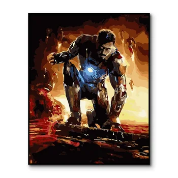 

New Iron Man Painting By Numbers DIY Super Hero paintings on Canvas Decoration Art Avenger Paint By Number on canvas