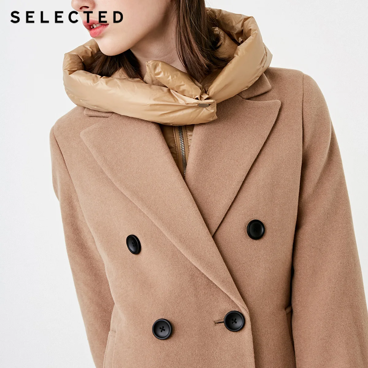 SELECTED комбинированное шерстяное пальто из двух частей пальто женское| 418427535