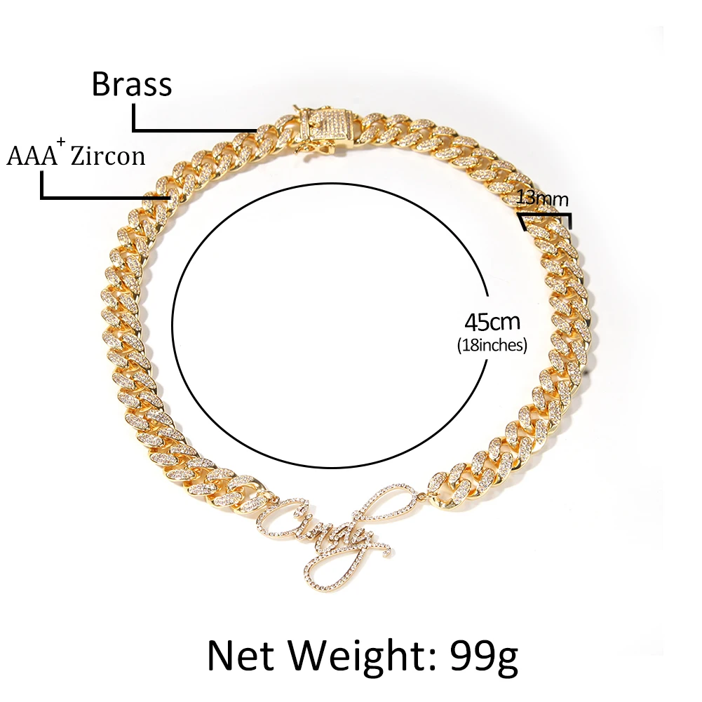 THE BLING KING Customized Stainless Steel Name Choker 13mm CZ Cuban Miami Link Chain Necklace For Men And Women Hiphop Jewelry