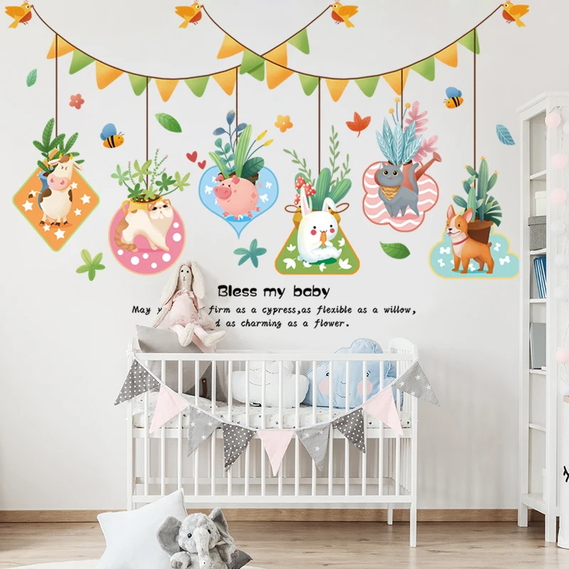 

104*65CM Kids Room Decoration Vinyl Cartoon Cute Animals Wall Stickers Nursery Baby Bedroom Mural Art Posters Self-adhesive