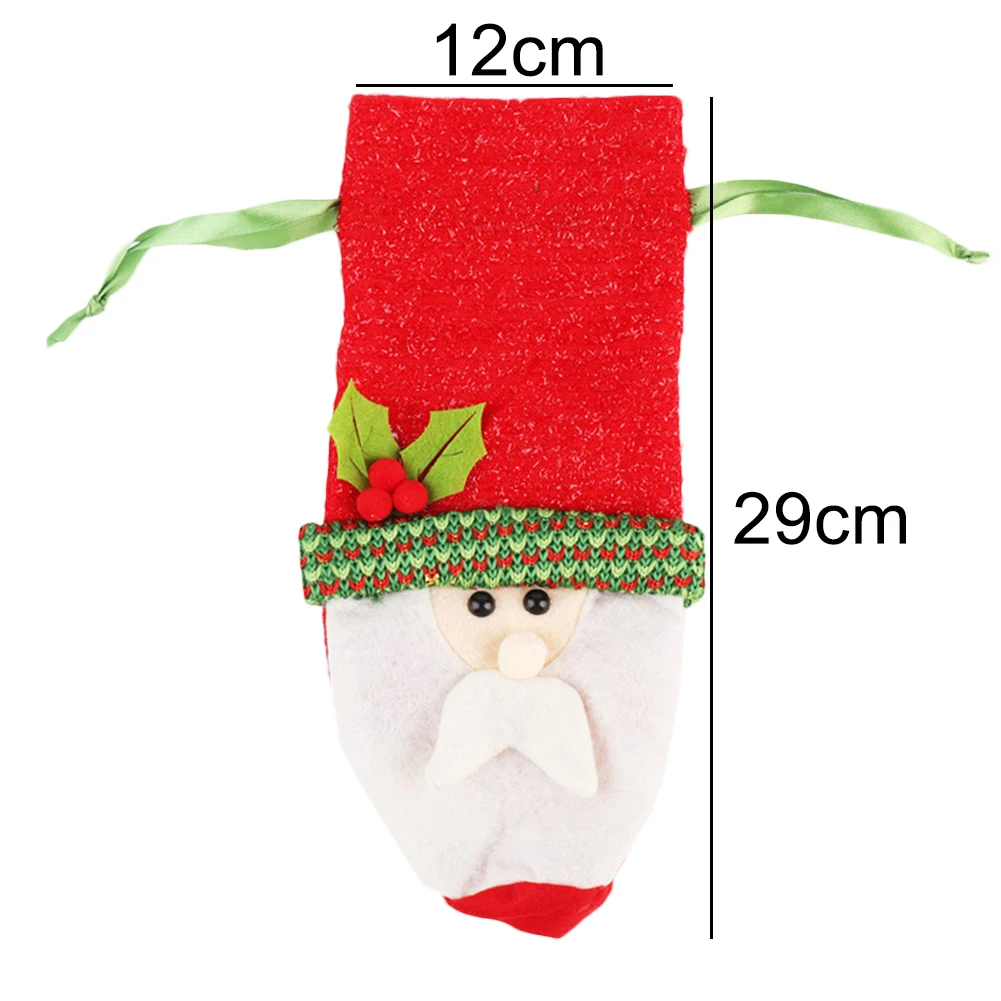 New Christmas Santa Snowman Elk Drawstring Bag Wine Bottle Cover Sleeve Table Decor