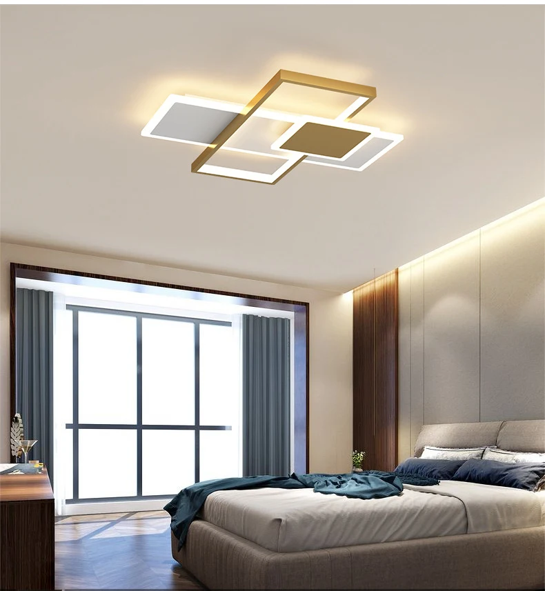 wood chandelier Modern Style LED Chandelier For Living Room Dining Room Bedroom  Ceiling Lamp Gold Rectangle Simple Design Remote Control Light chandelier floor lamp