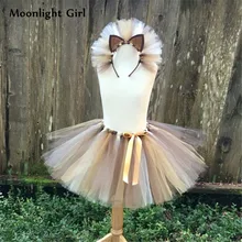 Коричневые юбки-пачки с изображением Льва для девочек, бант на голову, Детский костюм животного на Хеллоуин, косплей, вечерние костюмы-пачки, юбки для девочек, pq25