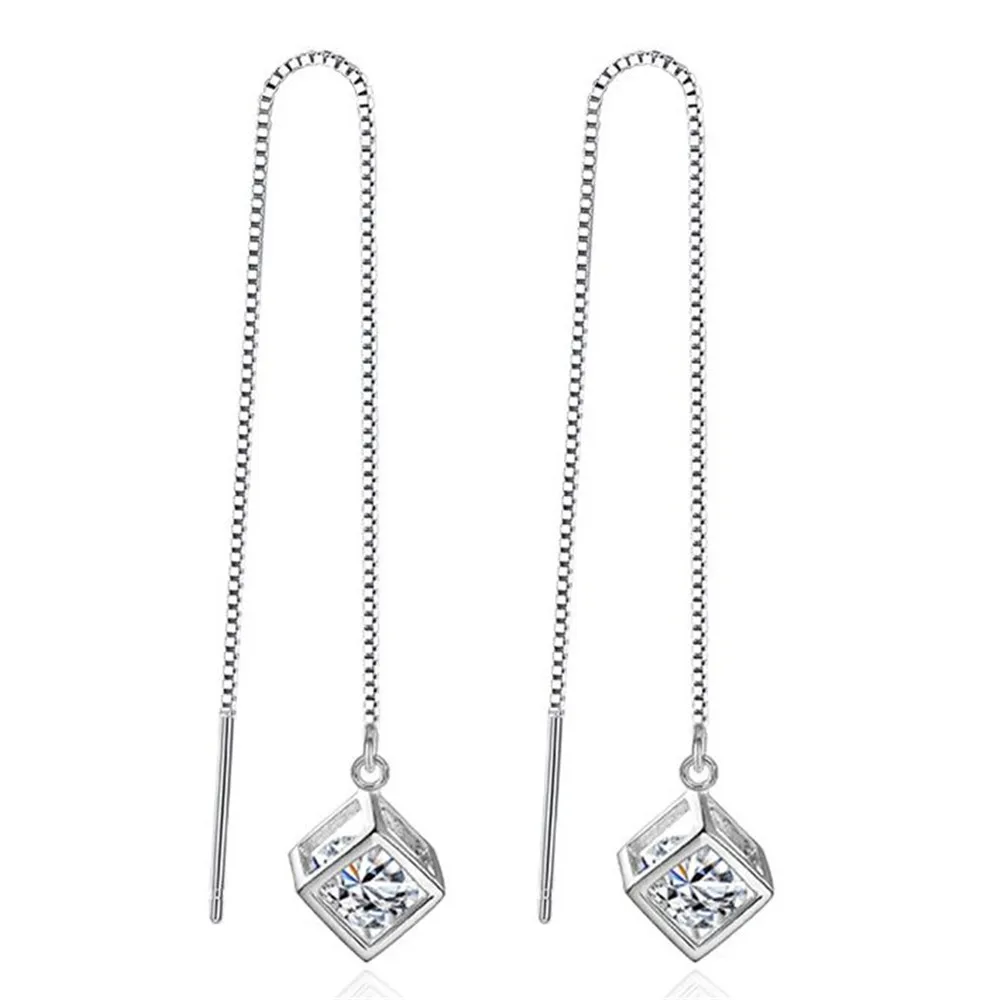 SHDEDE Long Chain Earing Jewellery Women 925 Silver Fashion Drop Earrings Embellished With Crystals From Swarovski Square -WH40 SHDEDE Long Chain Earing Jewellery Women 925 Silver Fashion Drop Earrings Embellished With Crystals From Swarovski Square -WH40