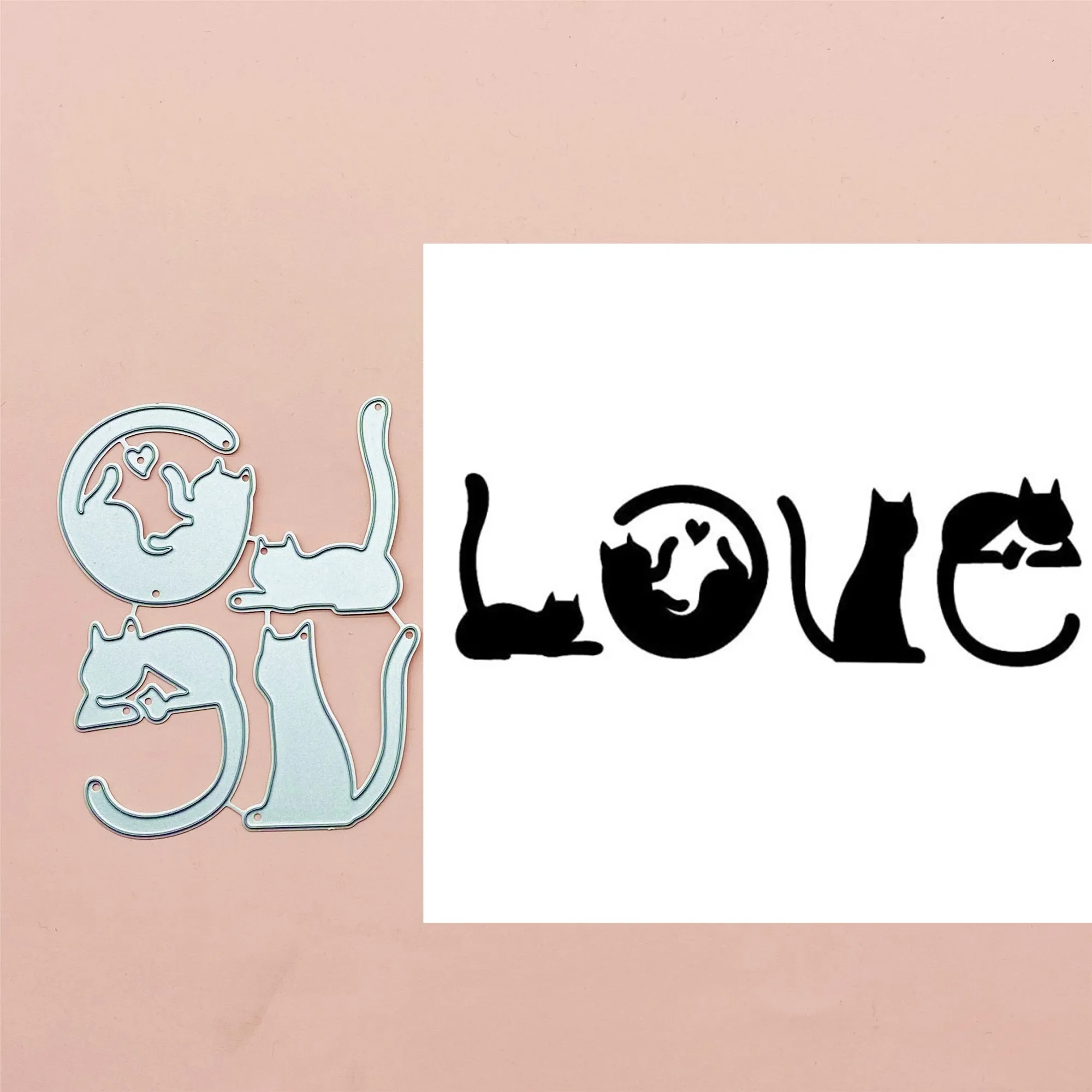 

4pcs Love Cat Metal Cut Dies Stencils for Scrapbooking Stamp/Photo Album Decorative Embossing DIY Paper Cards