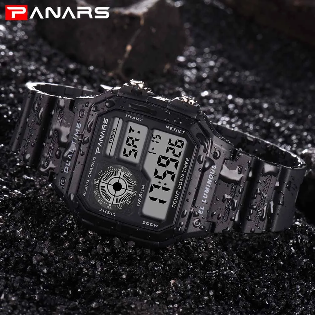 PANARS часы Relogio цифровые часы водонепроницаемые повседневные военные мужские многофункциональные электронные наручные часы с квадратным циферблатом Montre 40