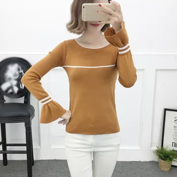 

2019 Autumn Knitting Ruffles Sweaters Korean Style Casual Winter Clothing Female Ladies Long Sleeve Pullover Jumper Pull Femme