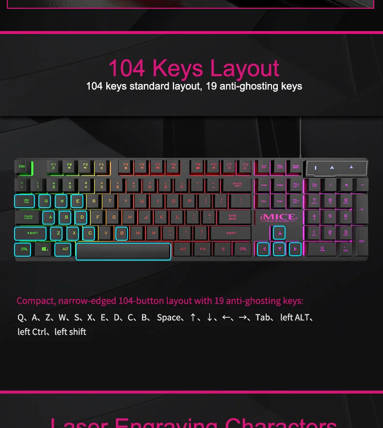 IMice 104 клавиш Проводная игровая клавиатура с светодиодный RGB подсветкой USB Plashproof емкостная клавиатура для компьютера Русский/Английский