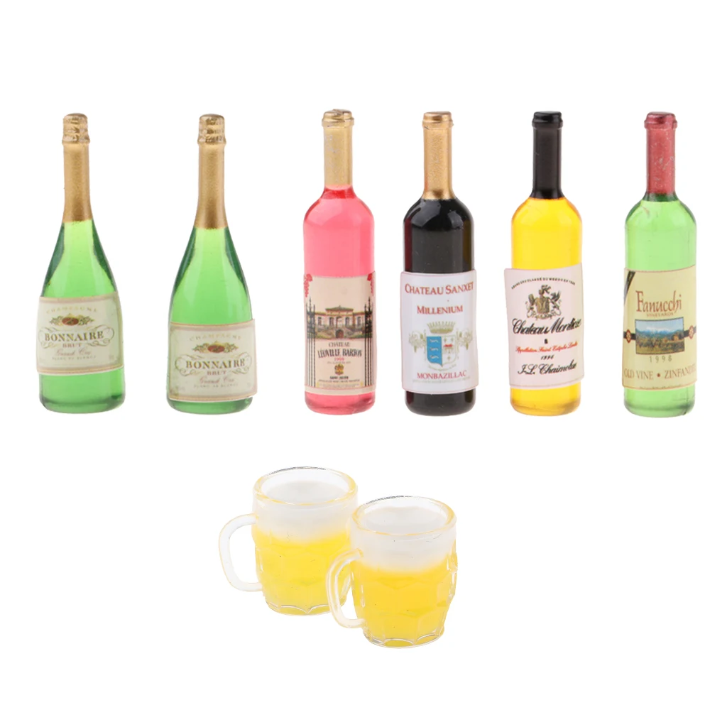1/12 Dolls House Miniature Bar Japanese Sake Wine Bottles Beer Cups Toys