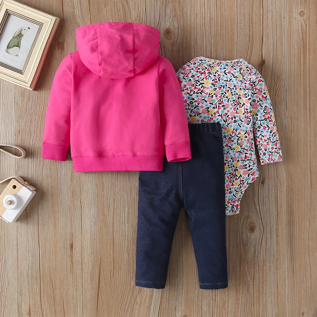 Baby autumn and winter suit long sleeves Hooded infant child 3 piece set of children's wear cotton fashion baby clothing