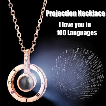 

FEECOLOR 1 PCS Projection 100 Languages I Love You Charm Pendant Necklace for Women Choker Lover Gift