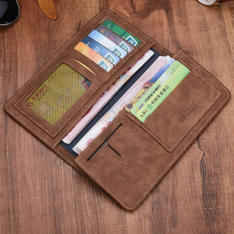 Fashion trend business Retro Leather Wallet men's PU leather long wallet card bag